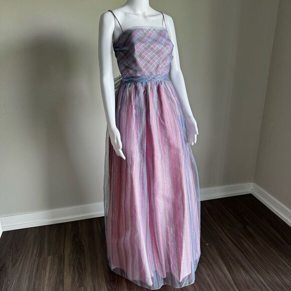 Vintage Enchanted Fairy Princess Metallic Striped Bow Gown Dress - Picture 1 of 14
